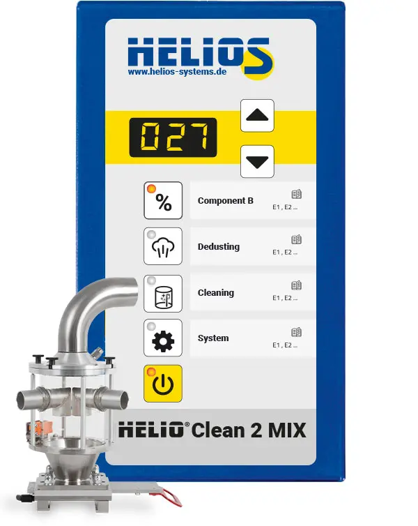HELIO®Clean 2 dedusting device in a 2-component version for plastic regrind and virgin material